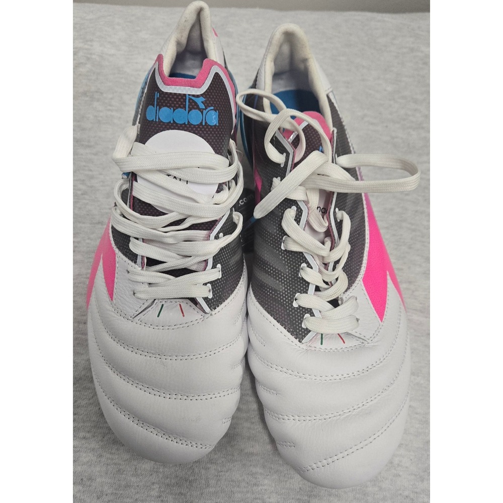 Diadora Brasil Made In Italy FG Soccer Cleats White Pink Blue 101.179596 USA 7.5
